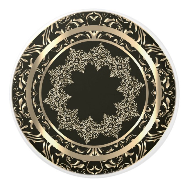Beautiful Gold Design on Black Ceramic Knob (Front)
