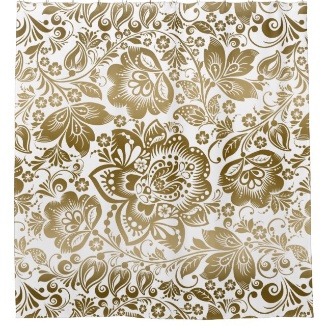 Beautiful Gold Flowers Seamless Pattern Shower Curtain (Front)