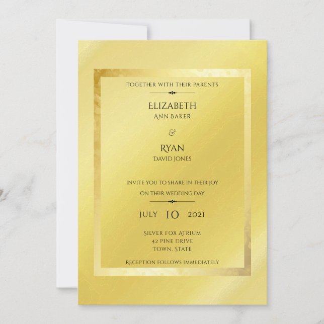 Beautiful, Gold Foil, Modern, Wedding Invitation (Front)