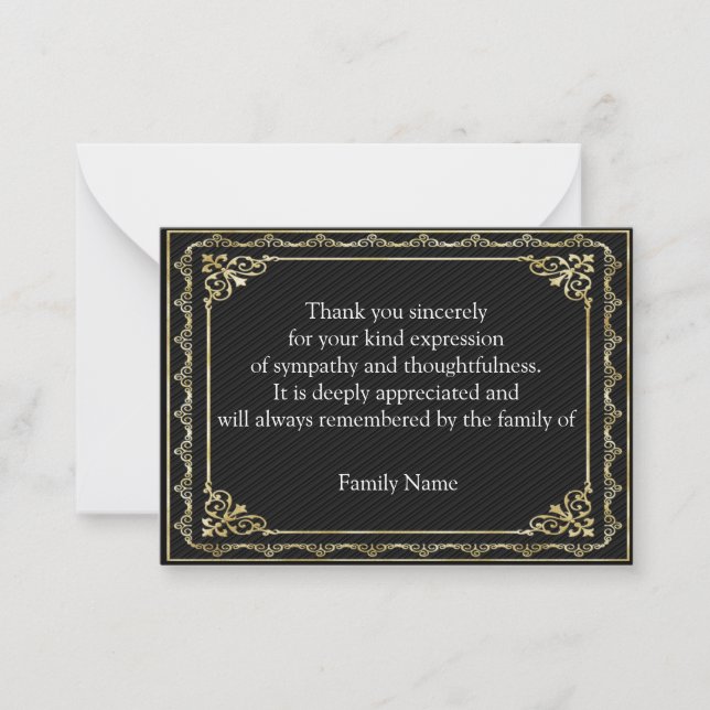 Beautiful Gold Frame After Funeral Thank You Card (Front)