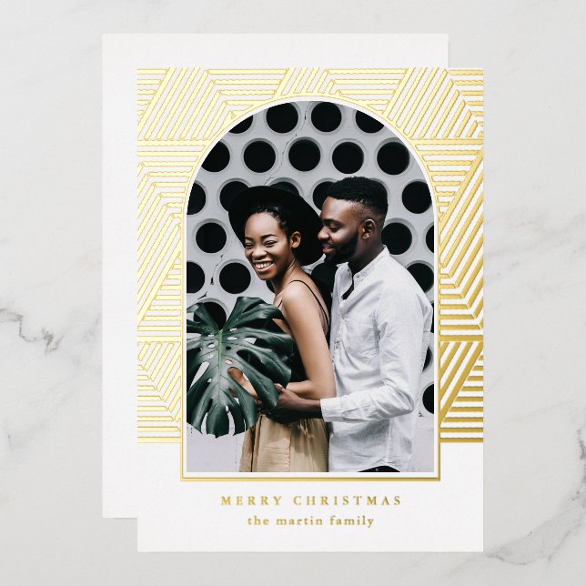 Beautiful Gold Geometric Pattern Photo Christmas (Front/Back)