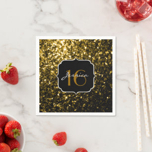 Beautiful Gold glitter sparkles Sweet 16 napkin