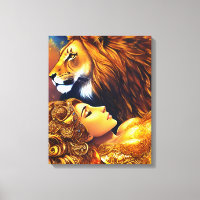 Beautiful Gold Lion and Woman Wrapped Canvas