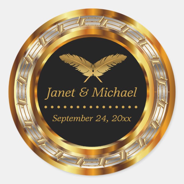 Beautiful Gold Metallic and Black Classic Round Sticker (Front)