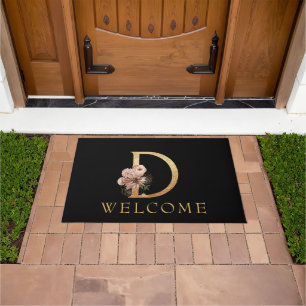Beautiful Gold Monogram C with Pink Flowers Doormat