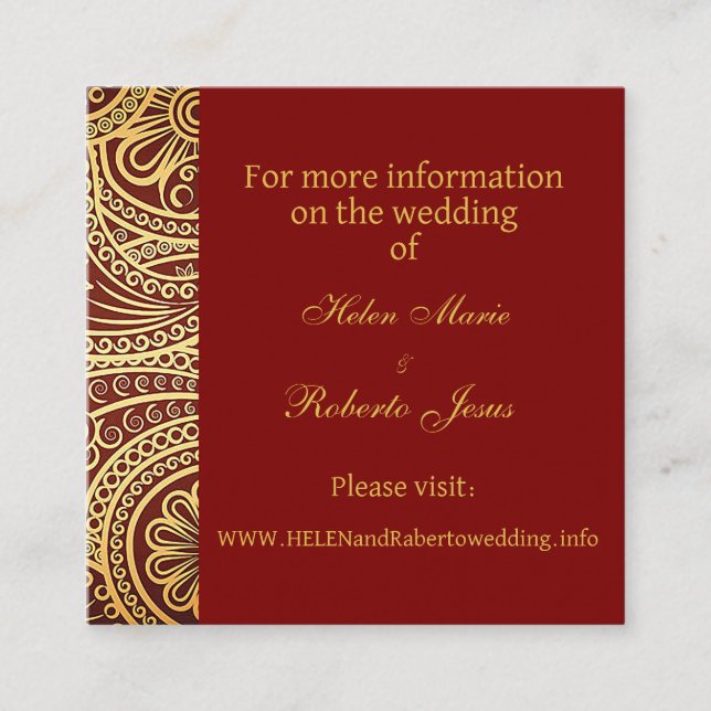 Beautiful Gold Paisley Flat Wedding Enclosure Card (Front)