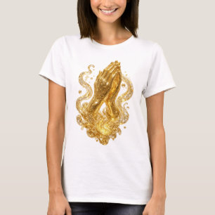 Beautiful Gold PRAYING HANDS Slogan Tee