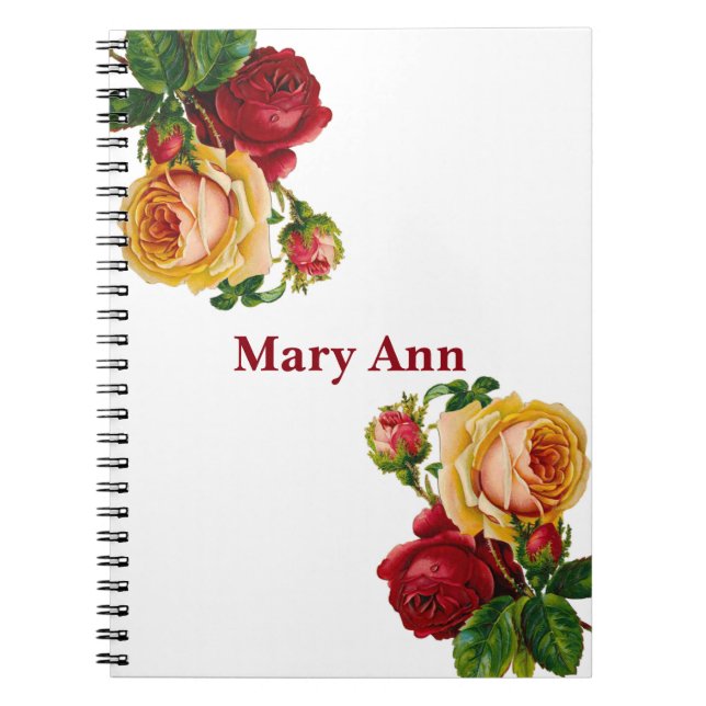 Beautiful Gold & Red Roses White Spiral Notebook (Front)