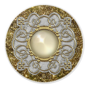 Beautiful Gold & Silver with Pearl Jewel Design Ceramic Knob