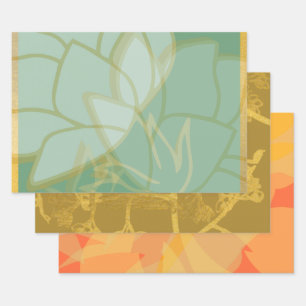 Beautiful Gold Turquoise Orange Floral Wrapping Paper Sheet