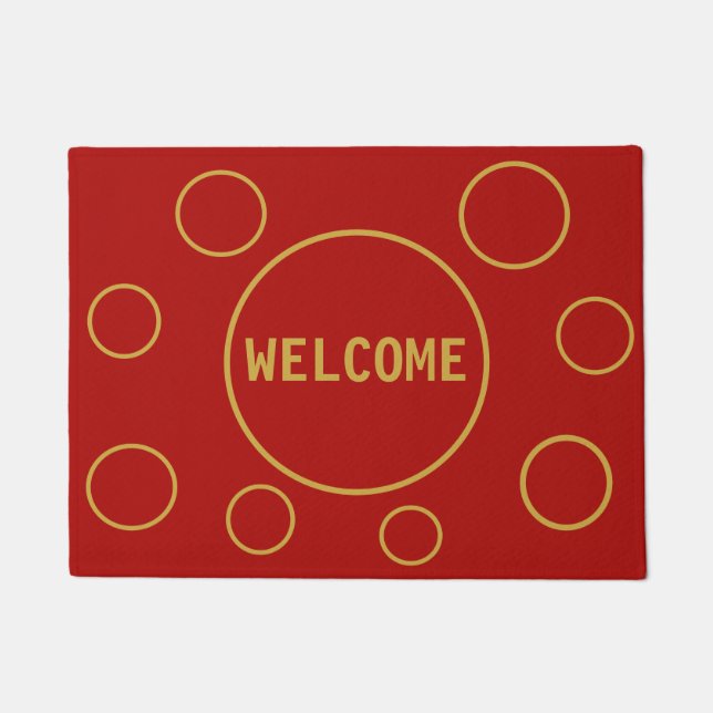 Beautiful Golden Circles on Red Doormat (Front)