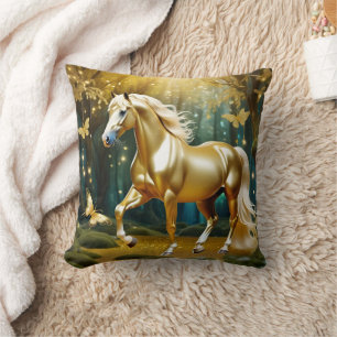 Beautiful golden horse, fantasy art cushion