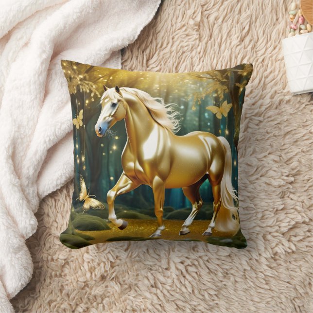 Beautiful golden horse, fantasy art cushion (Blanket)