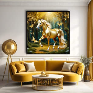 Beautiful golden horse, fantasy art poster