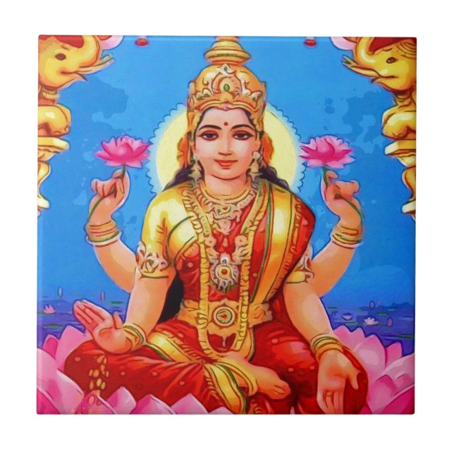 Beautiful Golden Lakshmi Diwali Goddess Tile (Front)