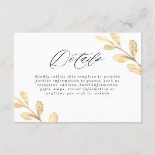 Beautiful Golden Leaf Watercolor Elegant Wedding Enclosure Card