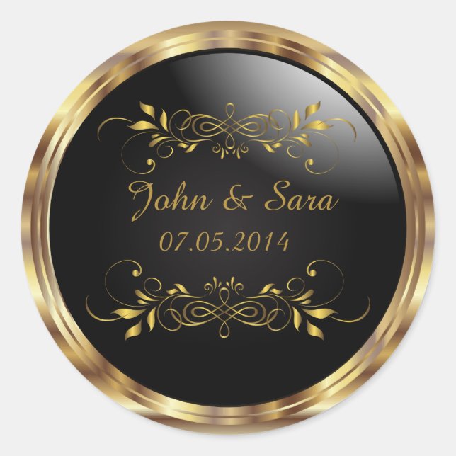 Beautiful Golden Metallic Outline Classic Round Sticker (Front)