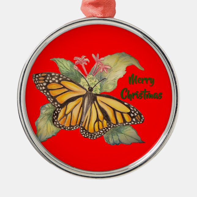 Beautiful Golden Monarch Butterfly Painting Metal Tree Decoration (Front)