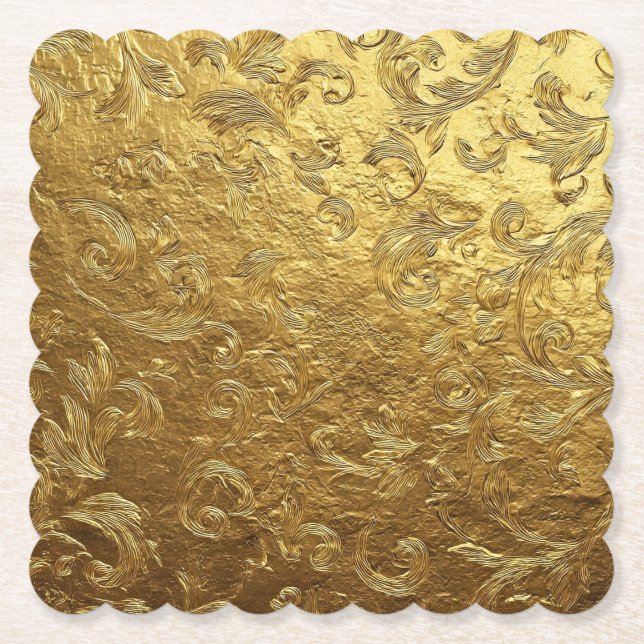 Beautiful Golden pattern Paper Coaster (Front)