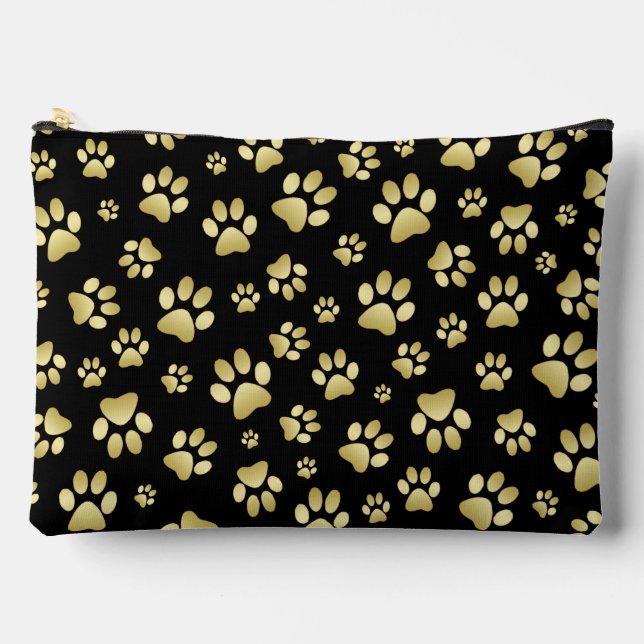 Beautiful Golden Paws Prints on Black Background  Accessory Pouch (Front)