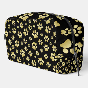 Beautiful Golden Paws Prints on Black Background  Dopp Kit