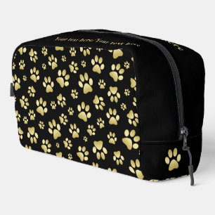Beautiful Golden Paws Prints on Black Background  Dopp Kit