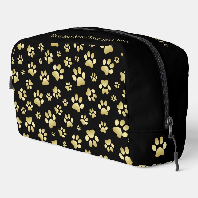 Beautiful Golden Paws Prints on Black Background  Dopp Kit (Right Corner)
