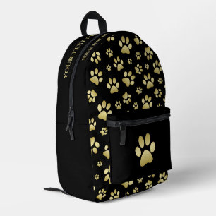 Beautiful Golden Paws Prints on Black Background Printed Backpack
