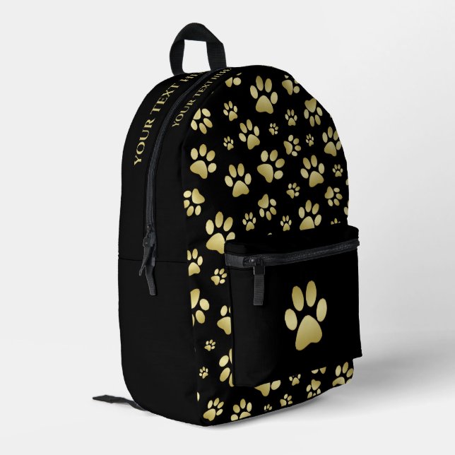 Beautiful Golden Paws Prints on Black Background  Printed Backpack (Back Corner Left)