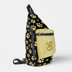Beautiful Golden Paws Prints on Black Background Sling Bag