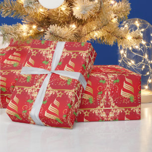 Beautiful Golden Red Festive Christmas Wrapping Paper
