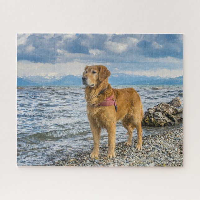Beautiful Golden Retriever Dog Beach Photo Jigsaw Puzzle (Horizontal)