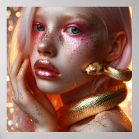 Beautiful golden snake with girl