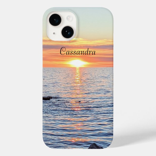 Beautiful Golden Sunset Over the Ocean Custom Name Case-Mate iPhone Case (Back)