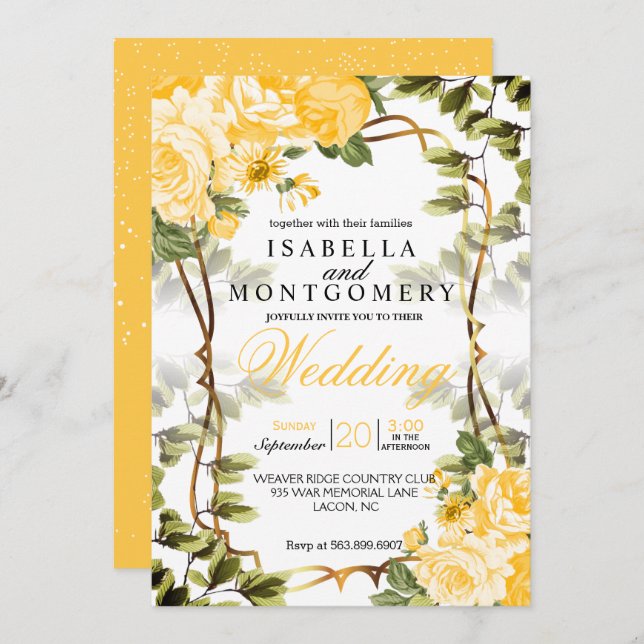 Beautiful Golden Yellow Floral  Invitation (Front/Back)