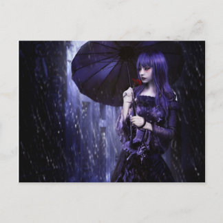 Beautiful Goth Girl in Rain Postcard