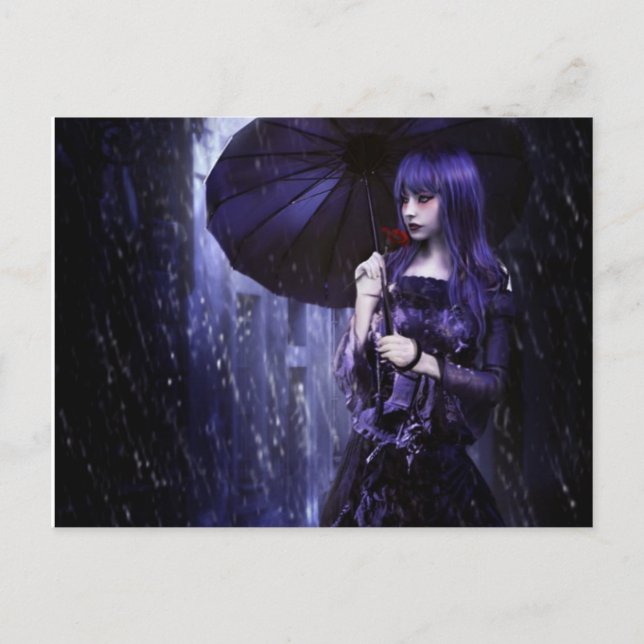 Beautiful Goth Girl in Rain Postcard (Front)
