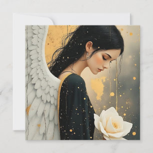 Beautiful Gothic Angel and White Rose Celestial Card