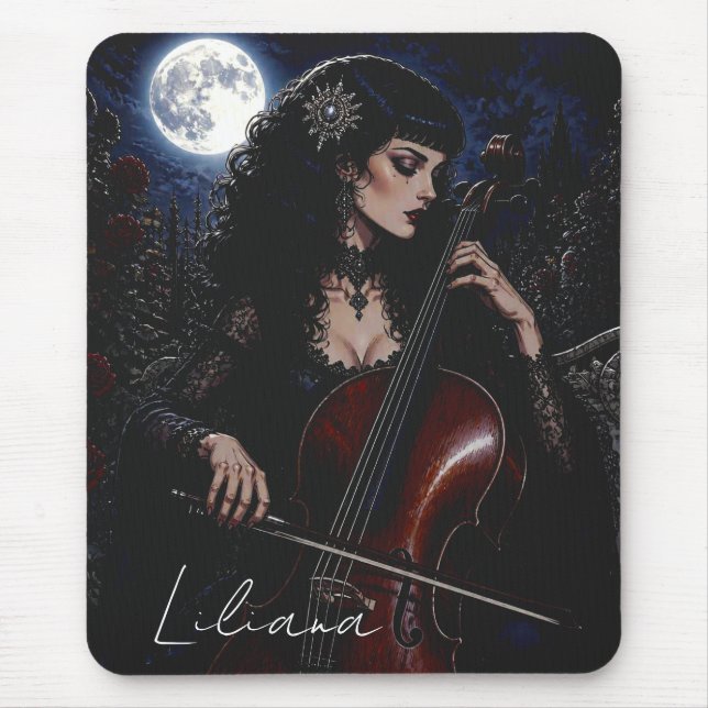 Beautiful Gothic Beauty Playing Cello Personalised Mouse Pad (Front)