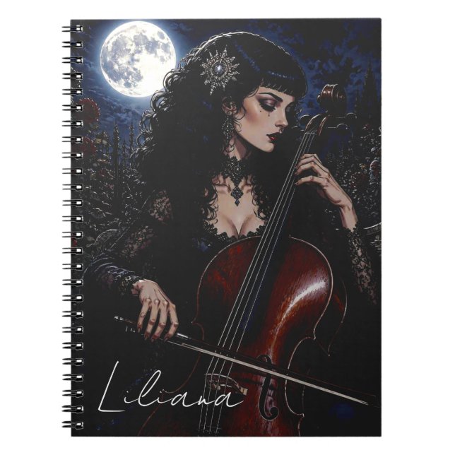 Beautiful Gothic Beauty Playing Cello Personalised Notebook (Front)
