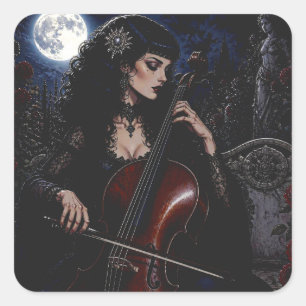 Beautiful Gothic Beauty Playing the Cello  Square Sticker