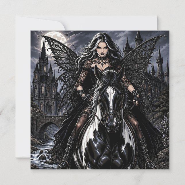 Beautiful Gothic Fairy on Black Horse  (Front)