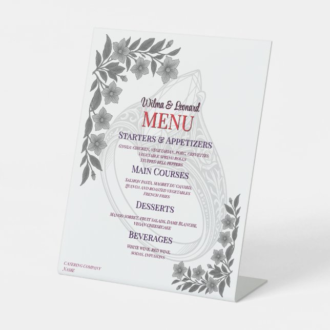 Beautiful Gothic Wedding table Menu Pedestal Sign (Front)