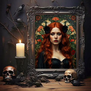 Beautiful Gothic Woman in Art Nouveau Style Poster