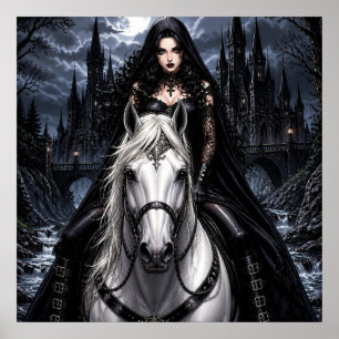Beautiful Gothic Woman on White Horse Poster