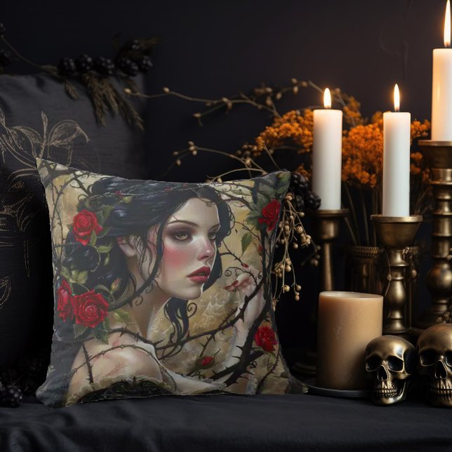 Beautiful Gothic Woman with Thorns and Roses Cushion (Creator Uploaded)
