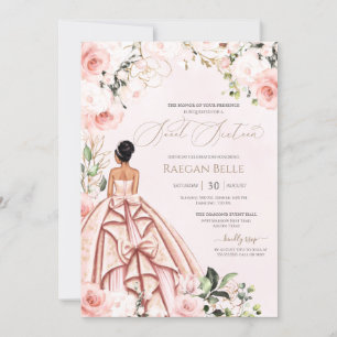 Beautiful Gown Pretty in Pink Blush Rose Sweet 16 Invitation