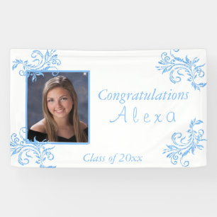 Beautiful Graduation Blue Glitter Vines Stars Ban Banner