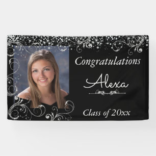 Beautiful, Graduation, Silver Glitter and Confetti Banner