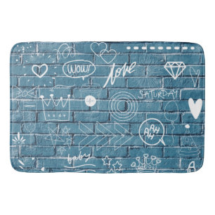 Beautiful Graffiti on Wall Green Calligraphy Bath Mat
